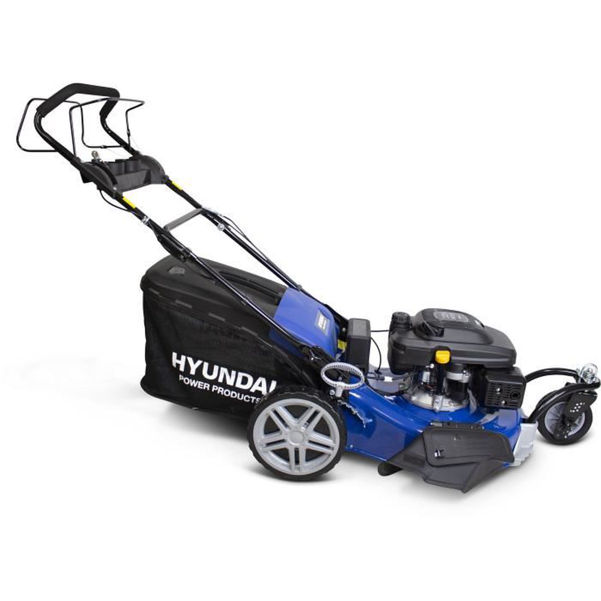 tondeuse-thermique-autotractee-hyundai-56-cm-8.jpg Tondeuse thermique autotractée HYUNDAI – 56 cm – 3 roues – 196 CC – Démarrage électrique Mulching – Image 1